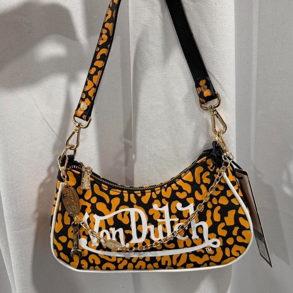 von dutch tan and orange cheetah leopard print shoulder bag y2k NWT